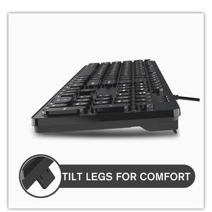 Wired USB Keyboard Low-Profile Full Size Black Foldable Stand Plug & Play Quiet